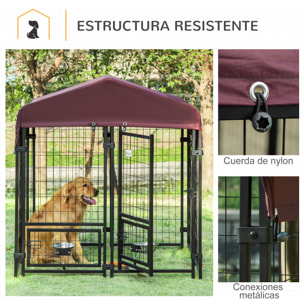 Parque para Perros con Toldo 8 Vallas de Acero con 2 Comederos Giratorios Jardín