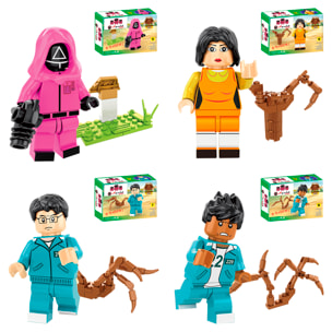 Expositor 16 uds. Set 8 personajes Squid. Bloques construcción 39-45 piezas compatibles. 2 unidades de cada personaje.