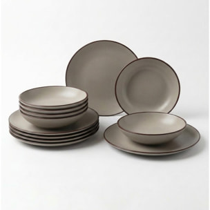 Set 12 Piatti in Ceramica, lavabile in lavastoviglie e adatto a microonde, Intrecci