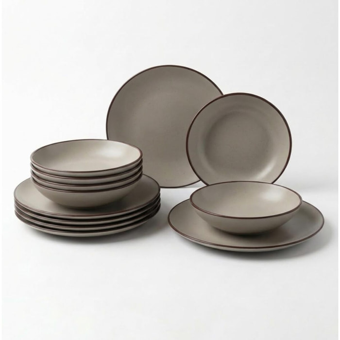 Set 12 Piatti in Ceramica, lavabile in lavastoviglie e adatto a microonde, Intrecci