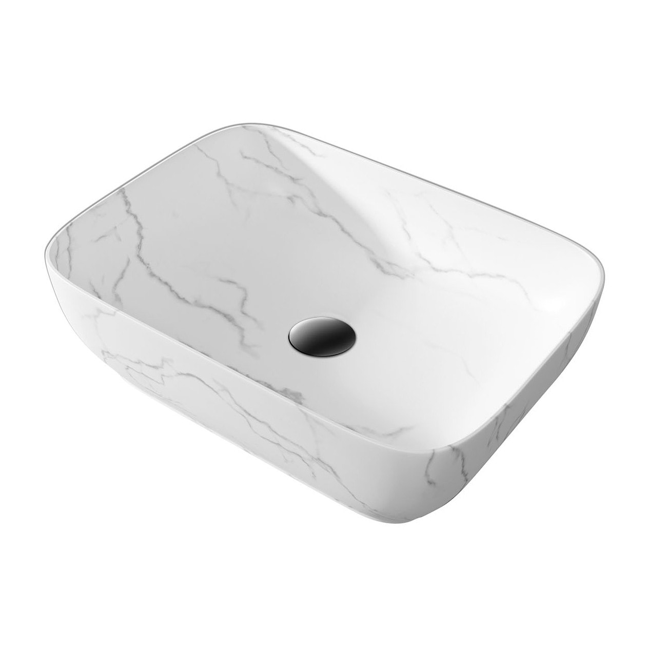 Vasque à poser Rectangle en Céramique Blanche Mat Effet Marbre - 45,5x32,5x13 cm - WHITE MARBLE