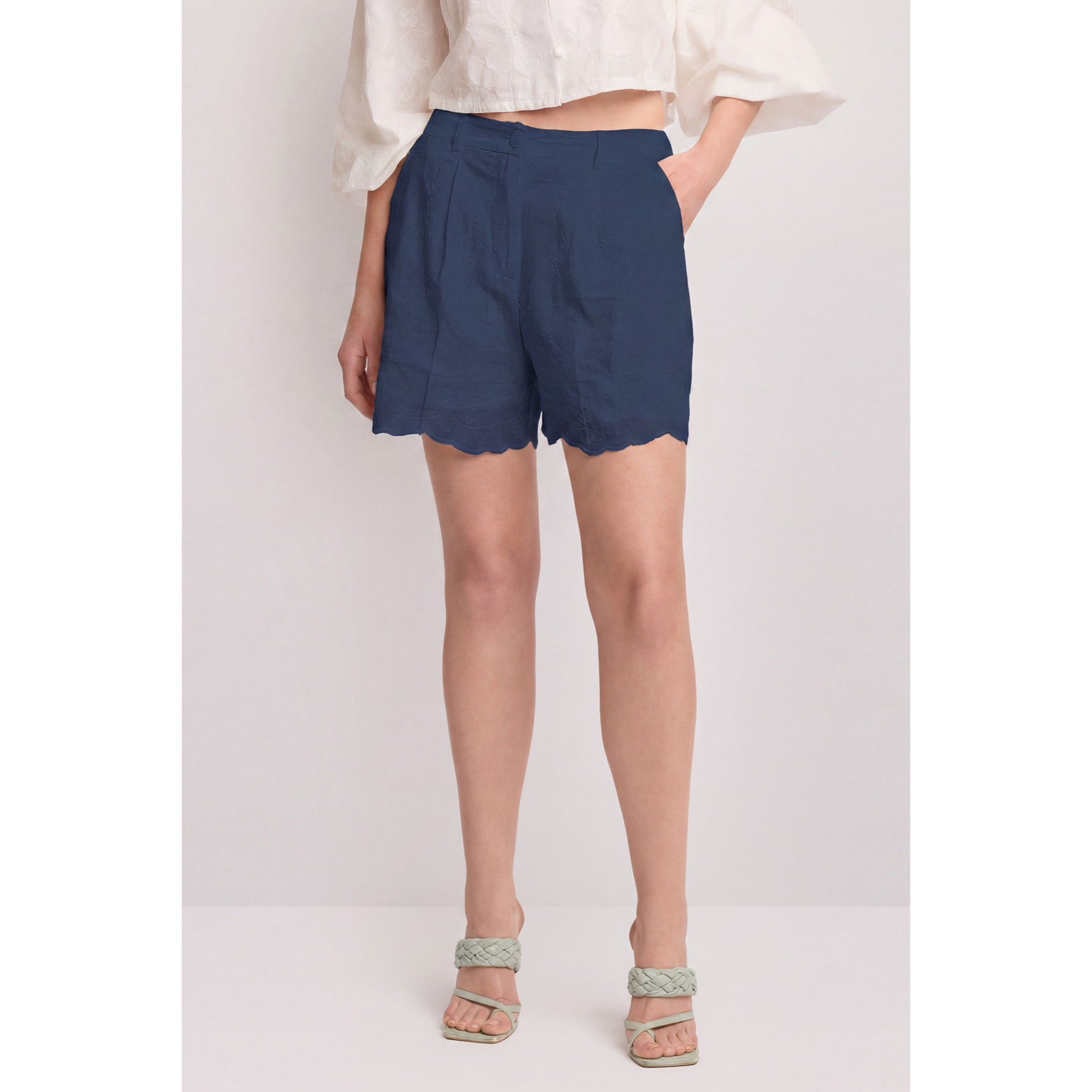 Kocca - Pantaloni corti in cotone con vita alta Donna, Tinta unita