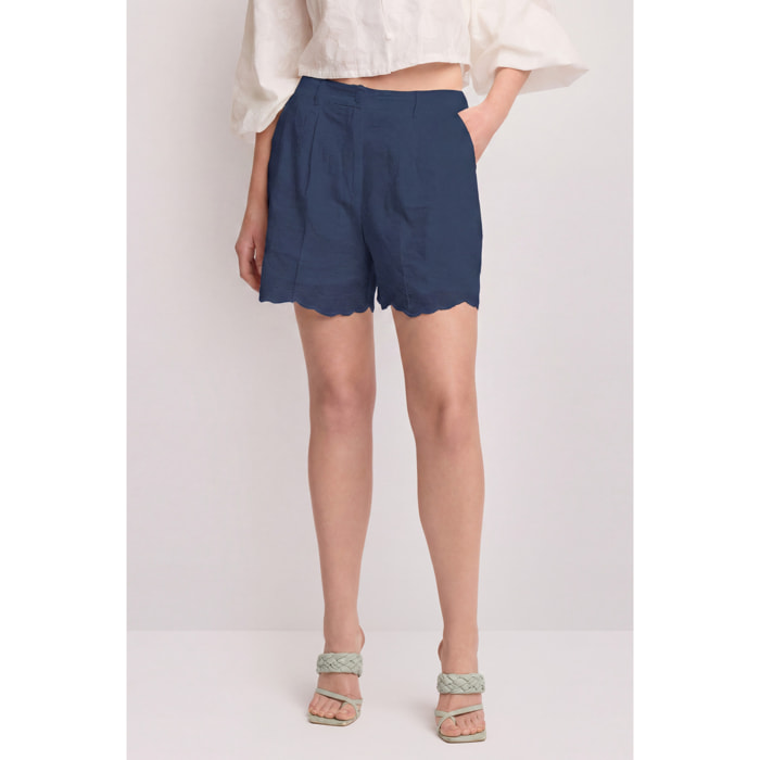 Kocca - Pantaloni corti in cotone con vita alta Donna, Tinta unita