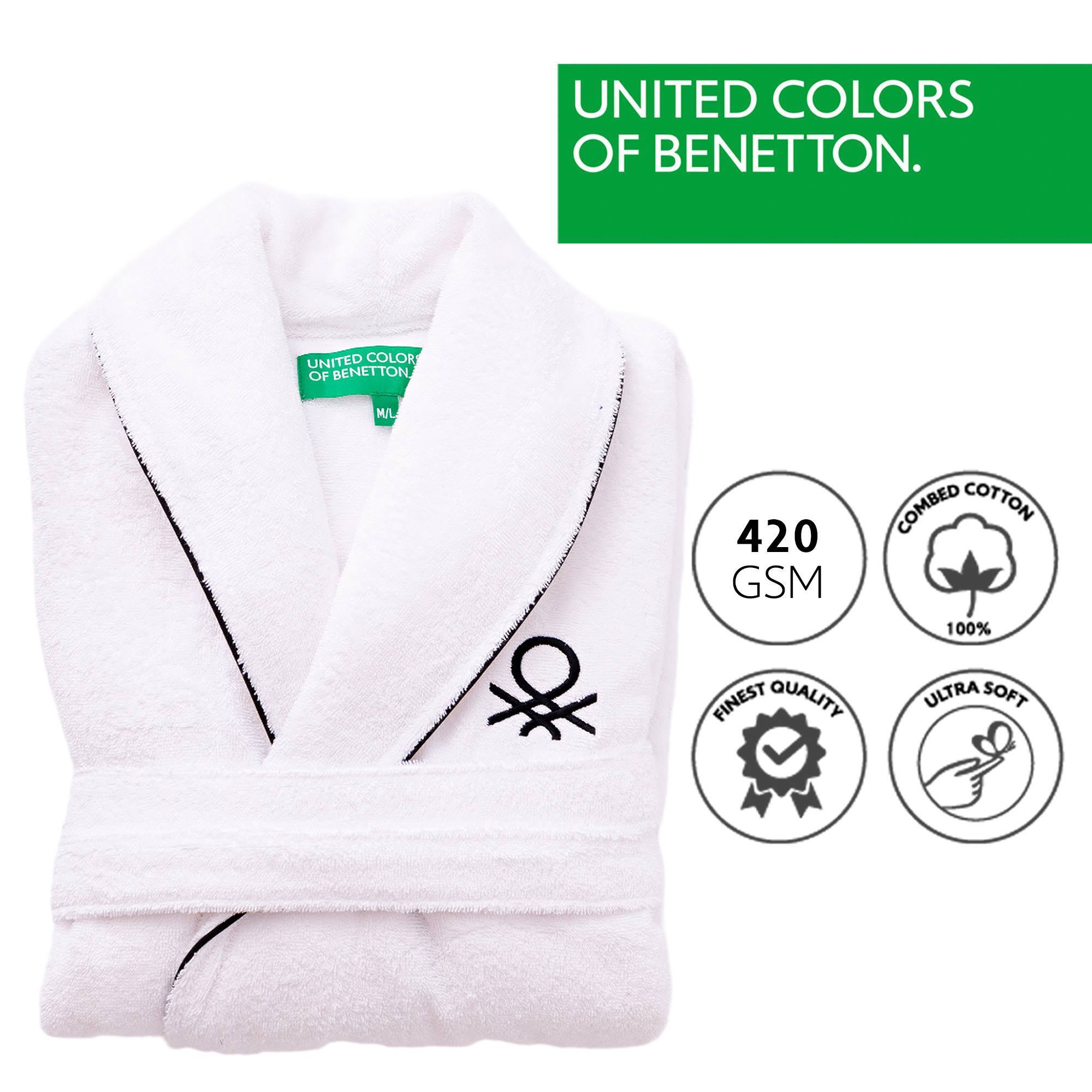 Albornoz l/xl 420gsm 100% algodón con logo bordado blanco core benetton