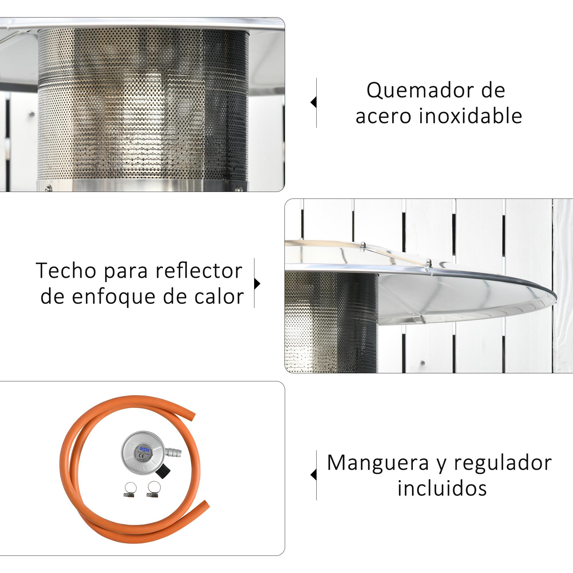 Estufa de Gas para Exterior 12,5KW Calefactor para Patio con Ruedas Ø81,5x225 cm