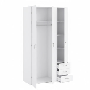 Armadio Con 3 Ante E 3 Cassetti Multiuso Per Abiti Indumenti Design Moderno Capiente Vano Appendiabiti Ripiani Interni 115.8 x 49.5 x 200.4 Cm Bianco