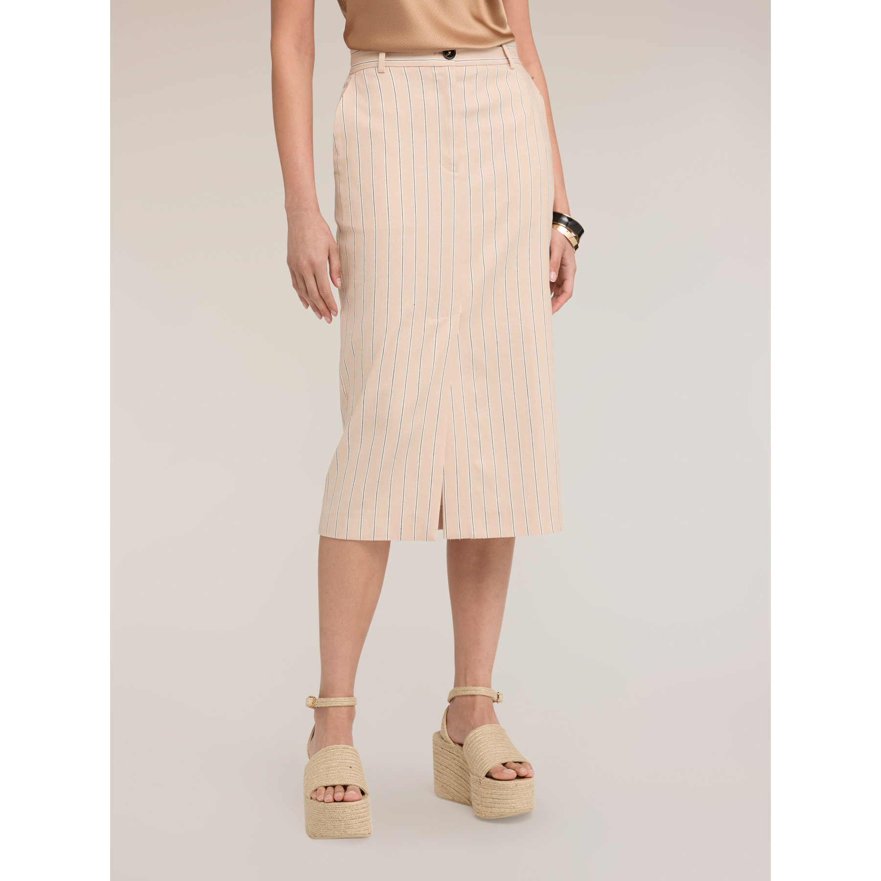 Motivi - Falda tubo de rayas en mezcla de lino - Beige