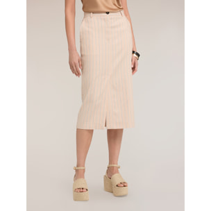 Motivi - Falda tubo de rayas en mezcla de lino - Beige