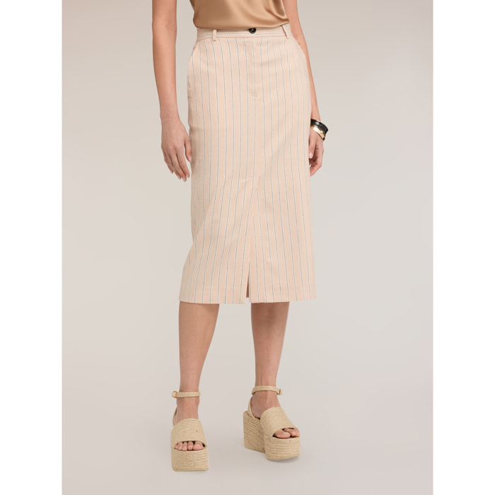 Motivi - Falda tubo de rayas en mezcla de lino - Beige