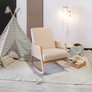 Butaca mecedora de estilo atemporal en crema y ratán 82x65 cm Ember Crema - Ratán