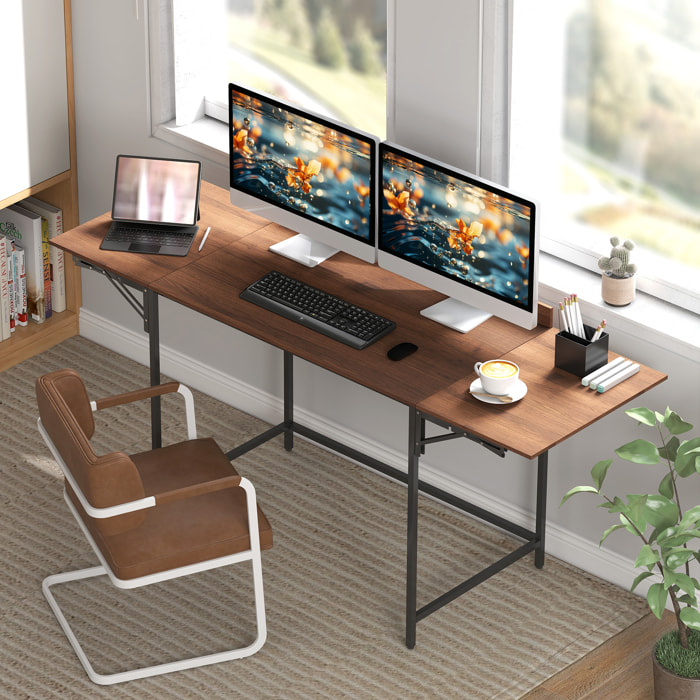 Bureau pliable bureau pliant 2 rallonges rebord plateau arrière métal noir effet bois noyer