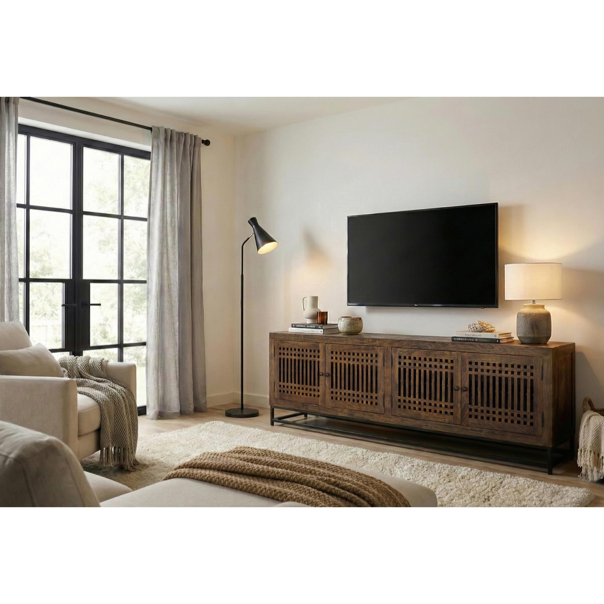 Mueble TV de Madera de Acacia 200 Cm Estilo Industrial con Inspiración Oriental