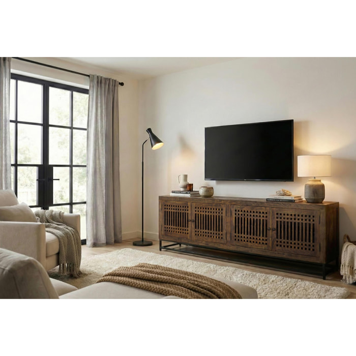 Mueble TV de Madera de Acacia 200 Cm Estilo Industrial con Inspiración Oriental