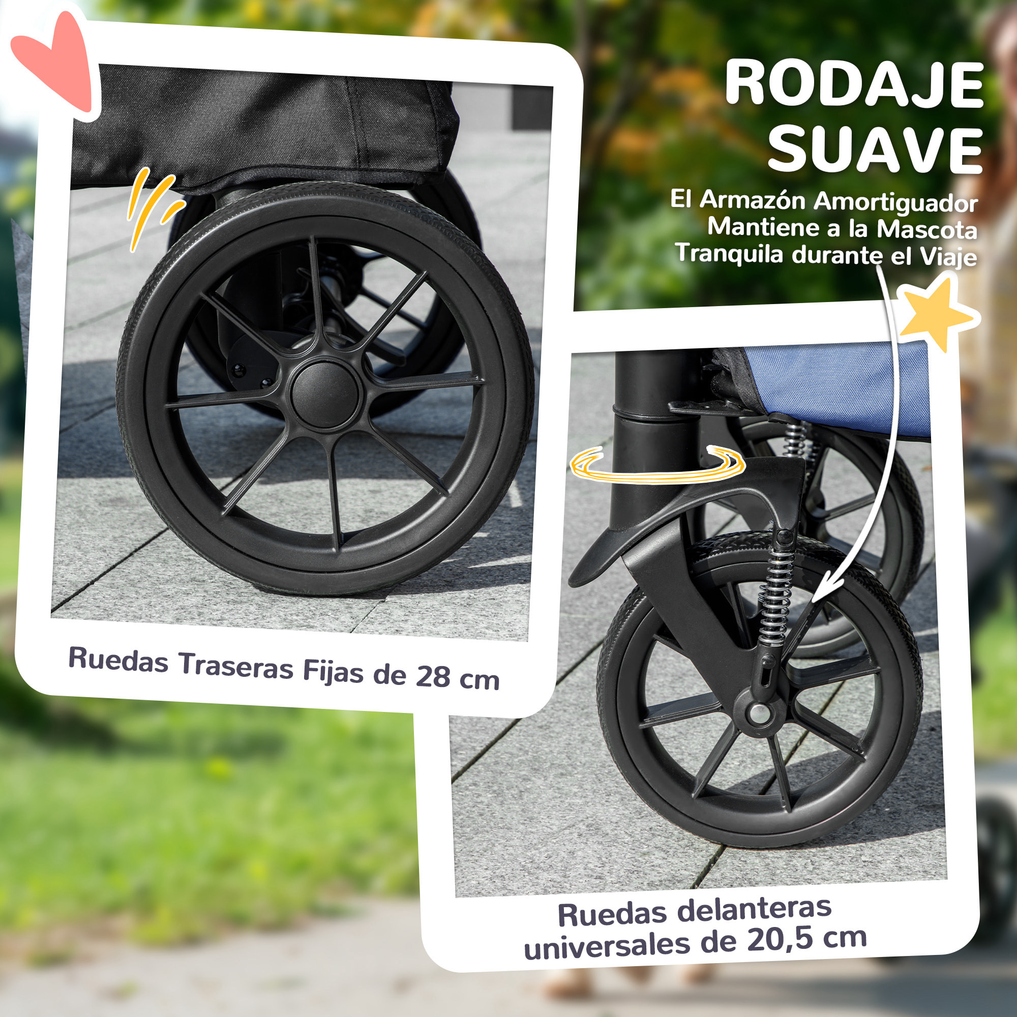 Carrito para Perros Plegable Cochecito para Perros Grandes hasta 30 kg con Ruedas Grandes Correas de Seguridad Marco Amortiguador Cojín Lavable 124x67x100 cm Azul