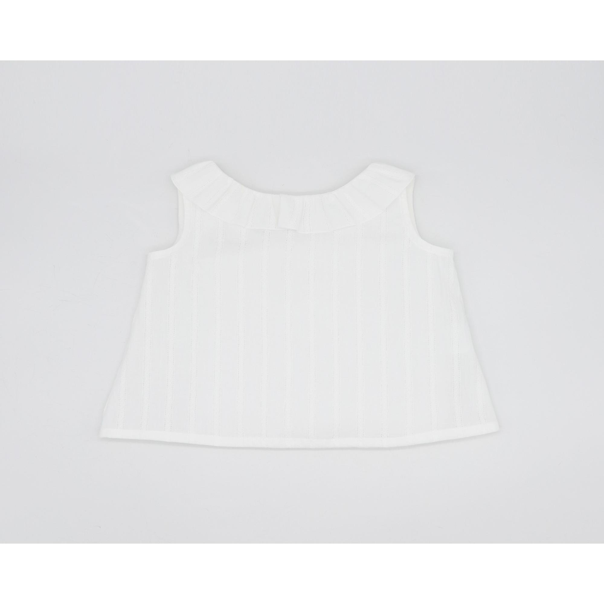 BLUSA CUELLO VOLANTE CENEFA ROMBOS BLANCO
