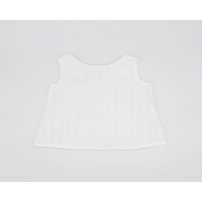 BLUSA CUELLO VOLANTE CENEFA ROMBOS BLANCO