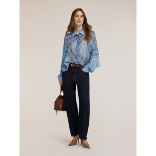 Motivi - Blusa oversize in chiffon misto seta con stampa - Azzurro