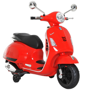 Scooter moto électrique enfants 6 V dim. 102L x 51l x 76H cm musique MP3 port USB klaxon phare feu AR rouge Vespa