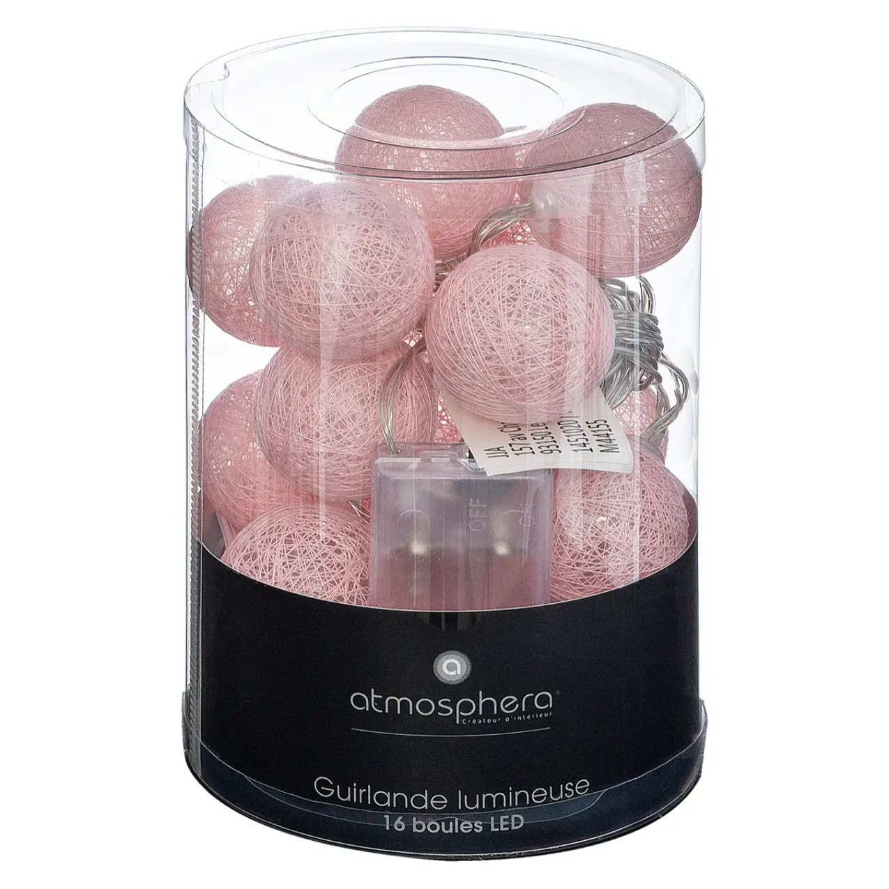 Guirlande LED 16 boules pile rose clair L255cm