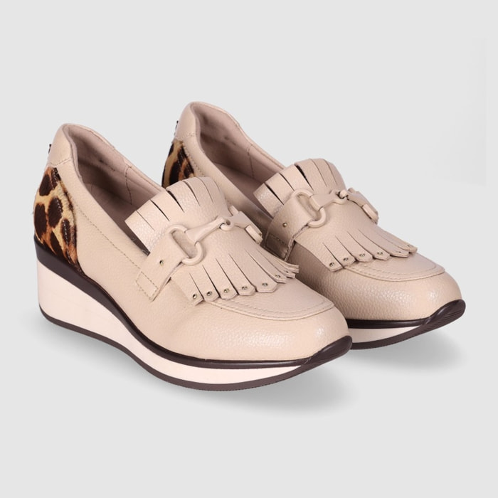 Zapatos de Piel - Beig - Tacón: 5 cm