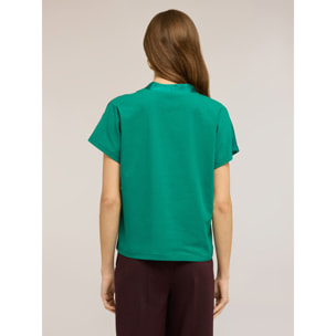 Motivi - T-shirt bimaterica con scollo a V - Verde
