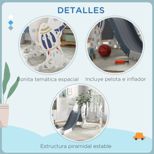 Juego de Tobogán y Columpio para Niños 3 en 1 Columpio para Niños de 18-48 Meses Tobogán para Bebés con Aro de Baloncesto Carga 30 kg 150x185x92 cm Blanco y Azul