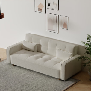 Canapé scandinave convertible 3 places en tissu bouclette blanc COOPER
