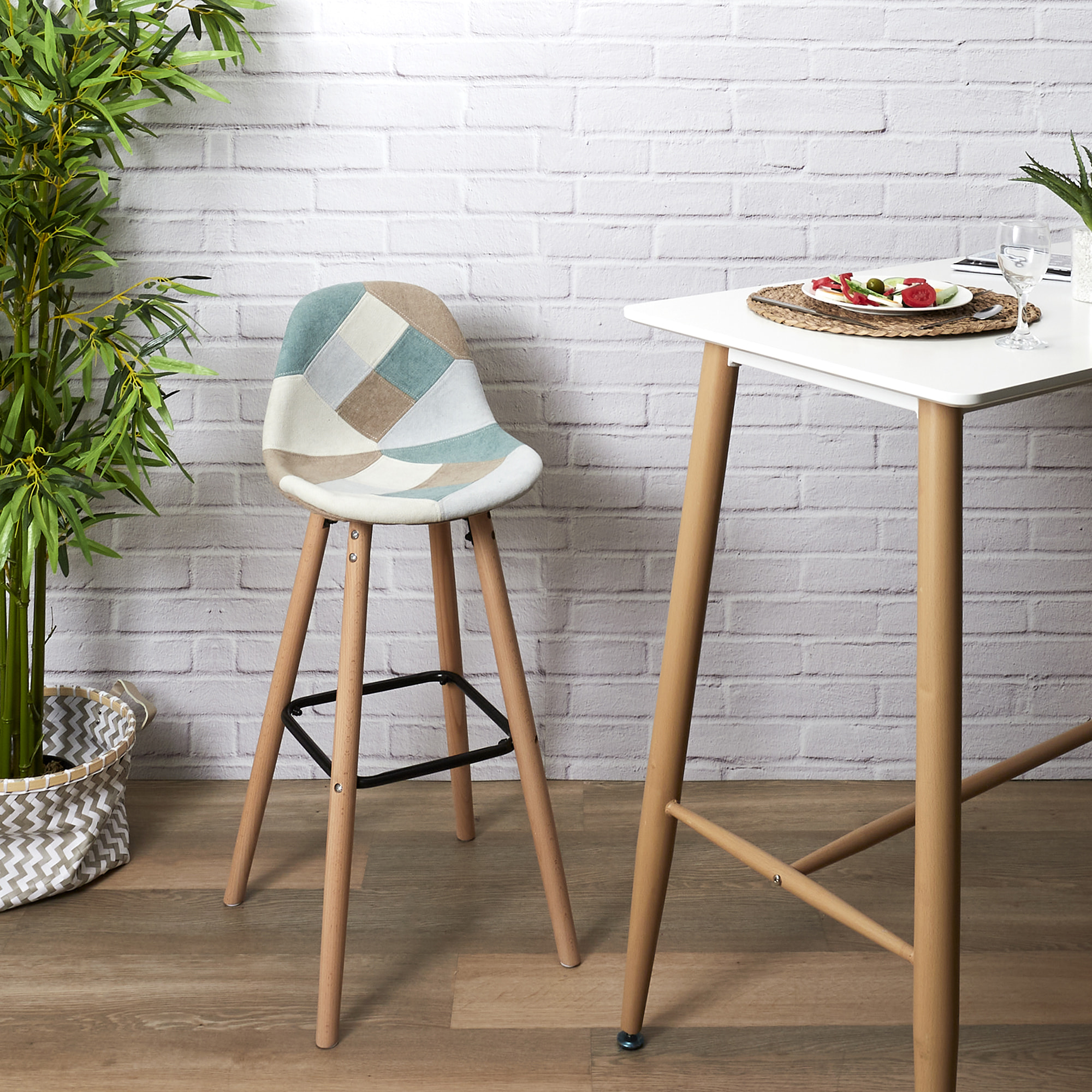 Lot De 2 Tabourets De Bar Patchwork Bleu Clair