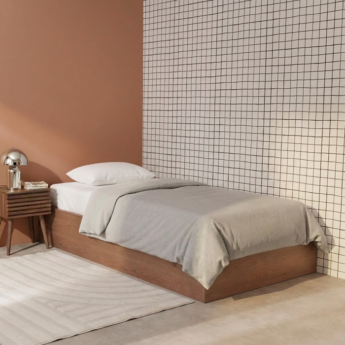 Lit coffre sommier à lattes 90x190cm décor bois  LIFT