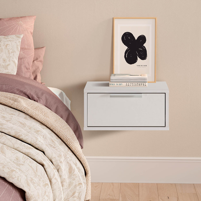 Mesita de noche flotante Auri 1 cajón color Blanco