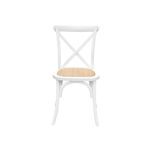 Lot de 4 chaises de bistrot en bois d'hévéa blanc. vintage. assise en rotin. empilables