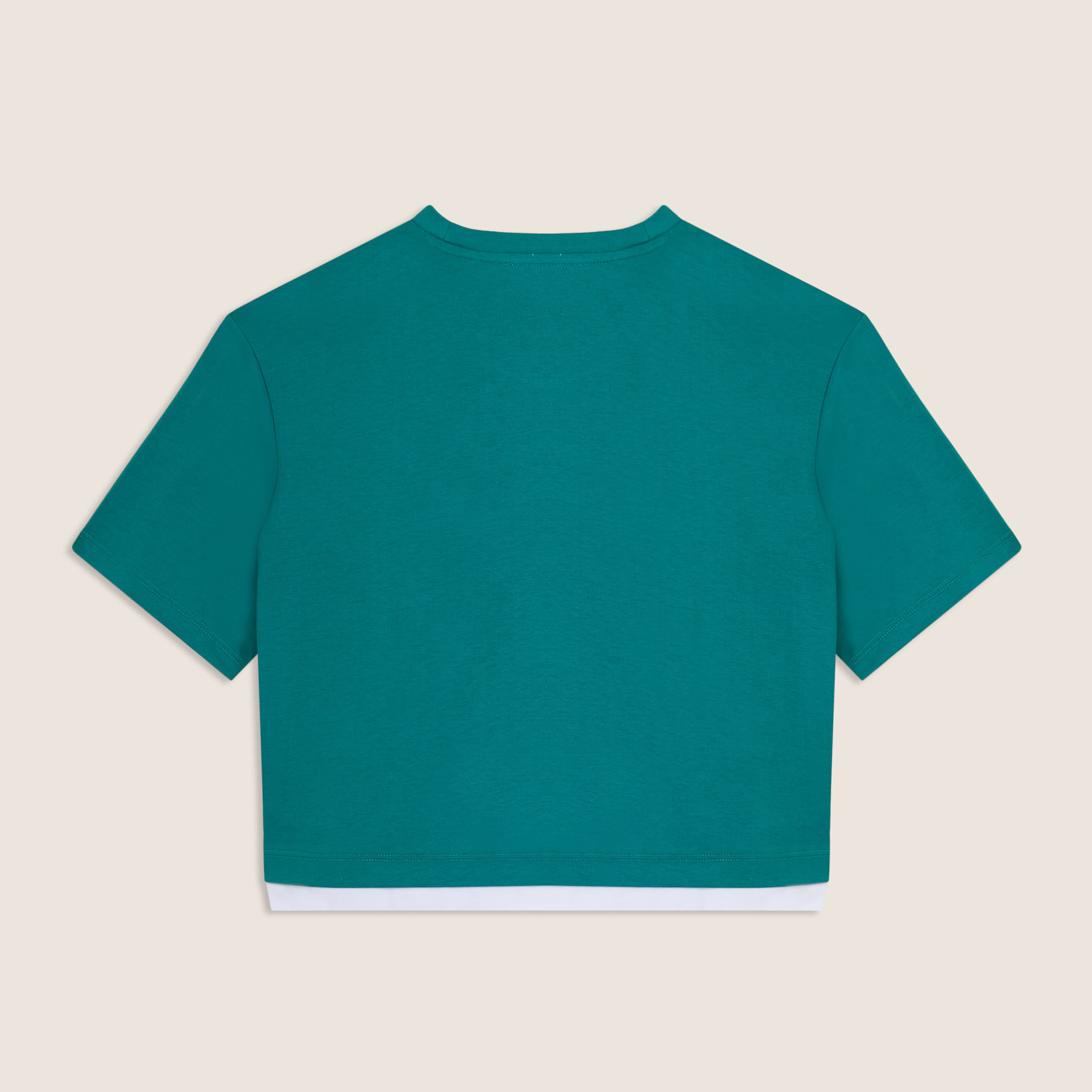 T-shirt cropped con inserto a contrasto e logo perlato