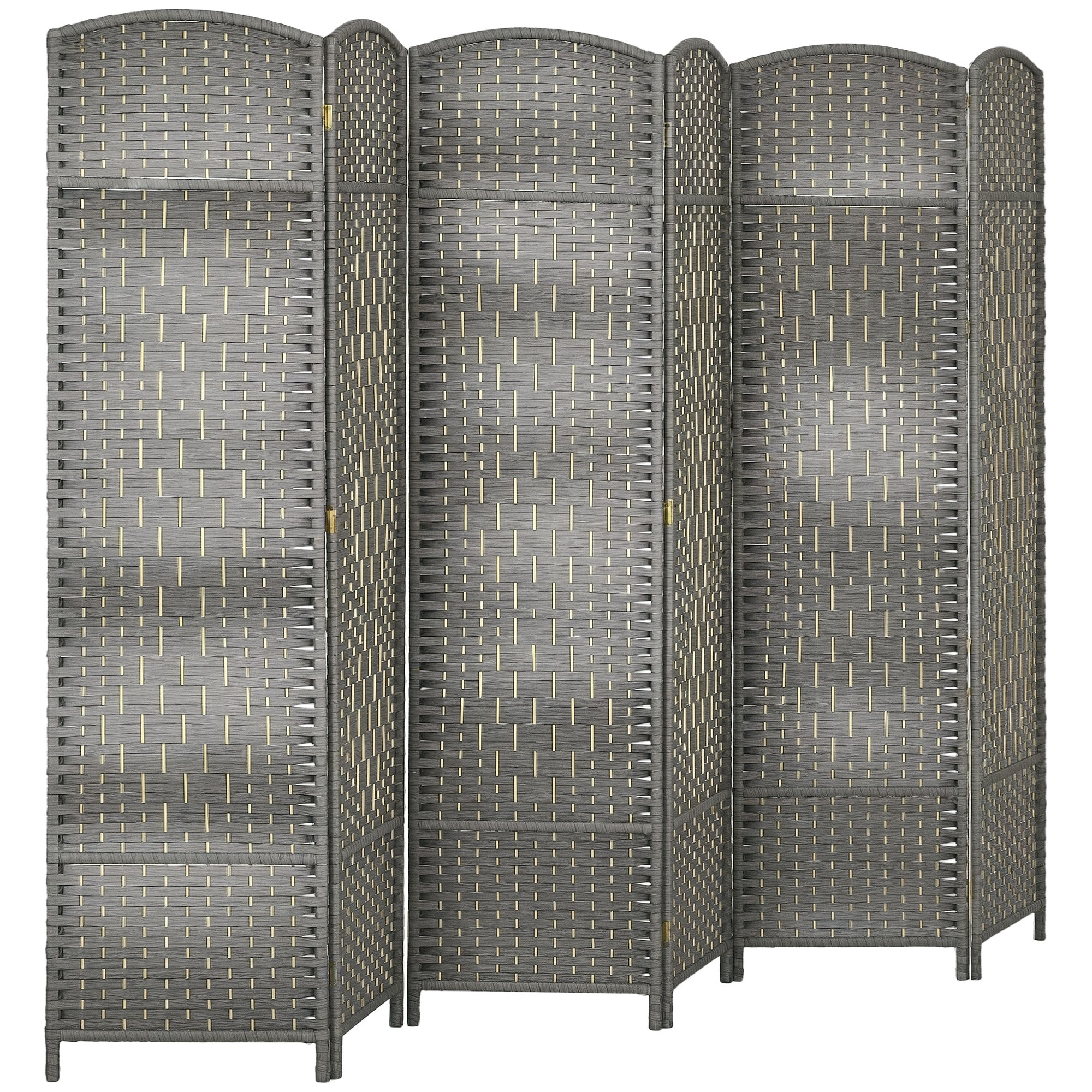 Paravent intérieur 6 panneaux pliables en bois séparateur de pièce style bohème tissé gris