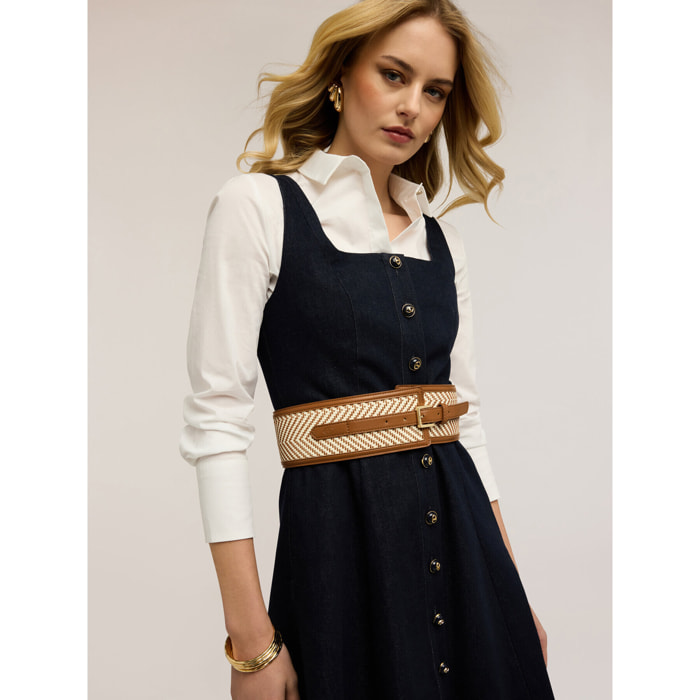 Motivi - Cinturón alto efecto rafia - Beige