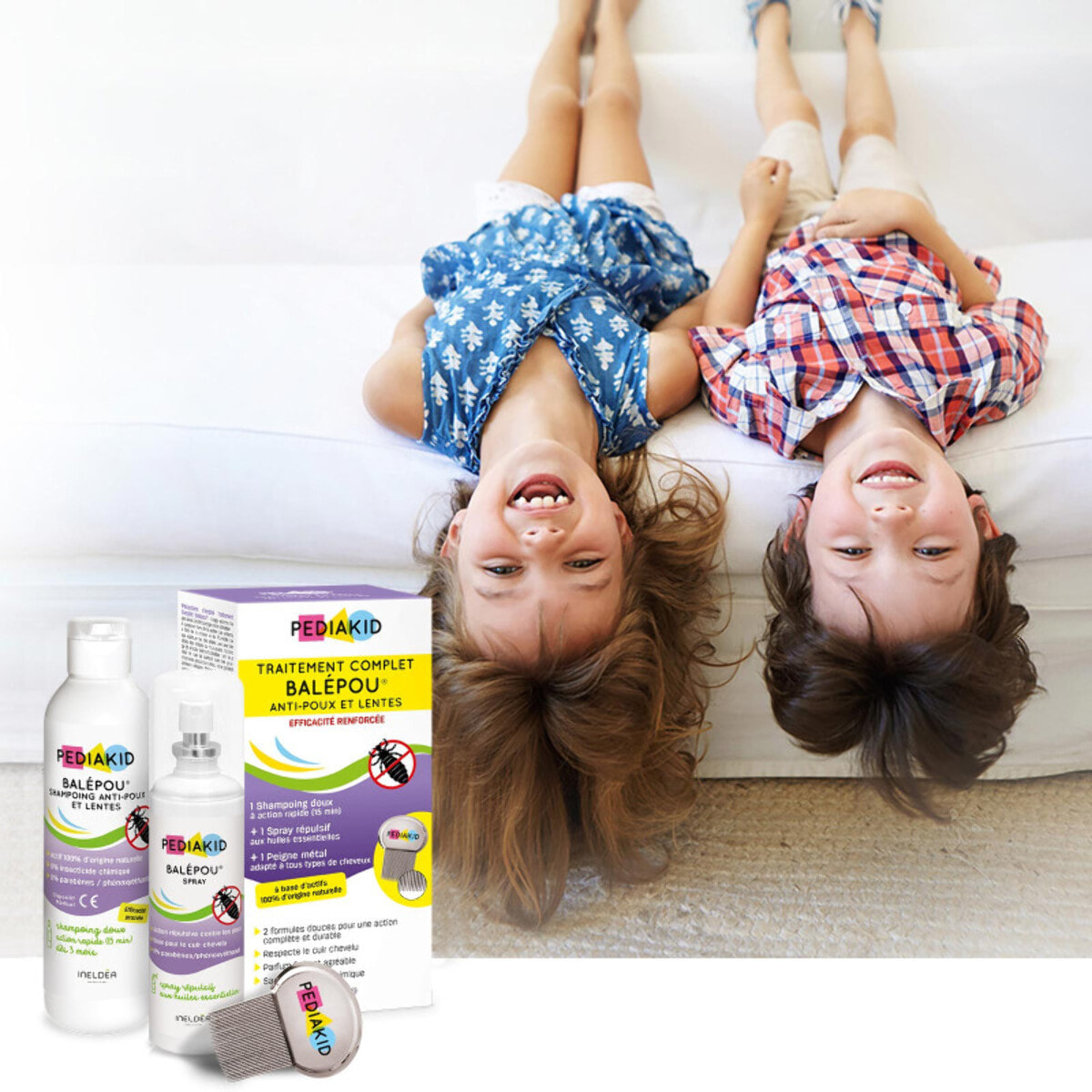 PEDIAKID - Traitement complet Balépou® anti-poux et lentes - 1 Shampoing Anti-Poux et Lentes 200 ml + 1 Spray Répulsif 100 ml + 1 peigne - Lot de 2