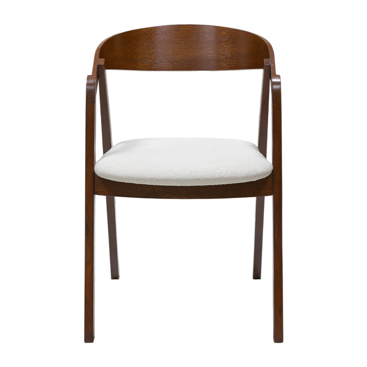 Chaises vintage empilables en bois teinté noyer et tissu effet laine bouclée blanc (lot de 2) LOVA