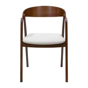 Chaises vintage empilables en bois teinté noyer et tissu effet laine bouclée blanc (lot de 2) LOVA