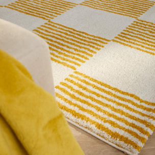 GROOVY - Tapis rétro coloré style seventies - Confortable et moelleux - Jaune