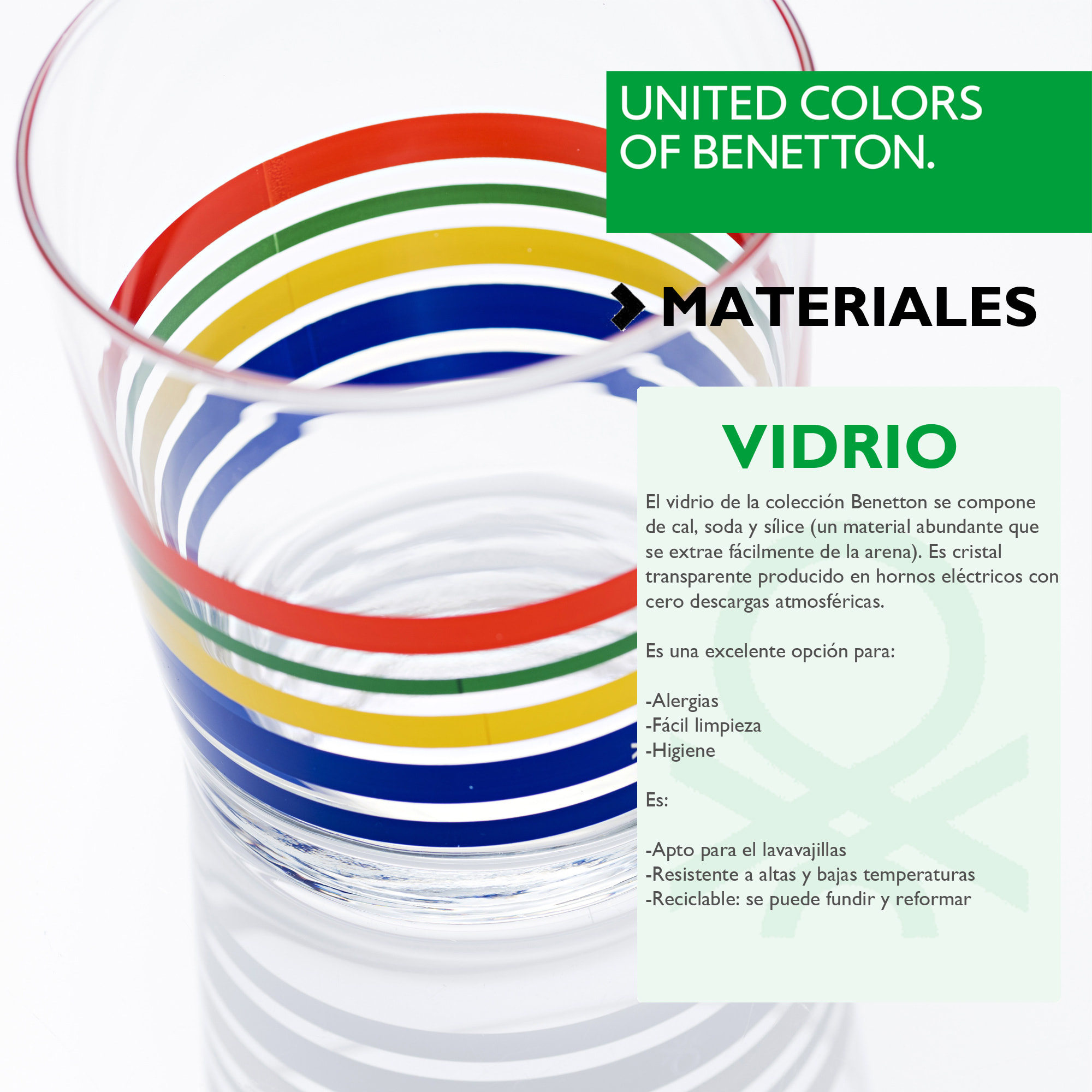 Set 4pcs vasos de agua cristal rayas finas multicolor  benetton