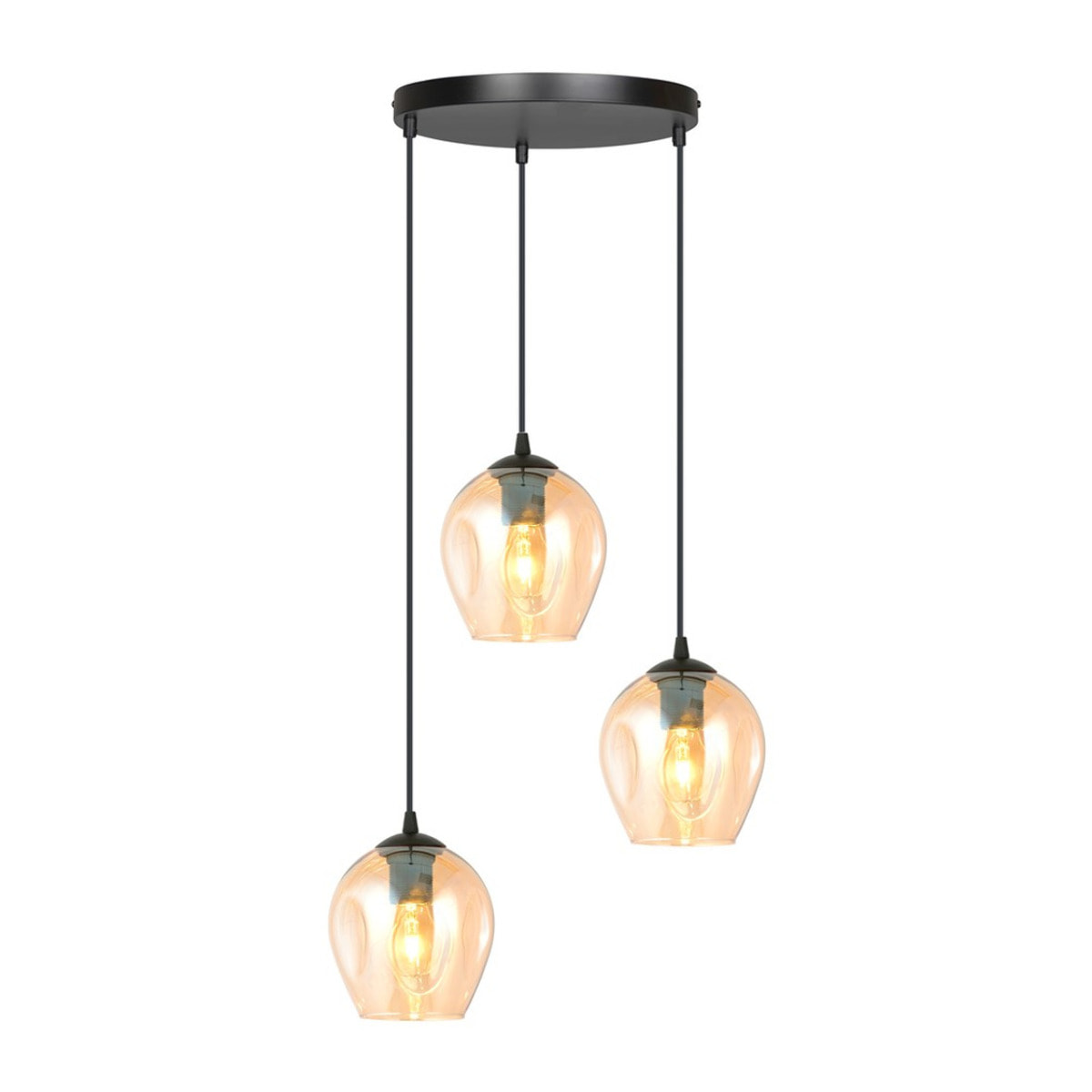 Lampada a sospensione ISTAR in acciaio nero e vetro ambra