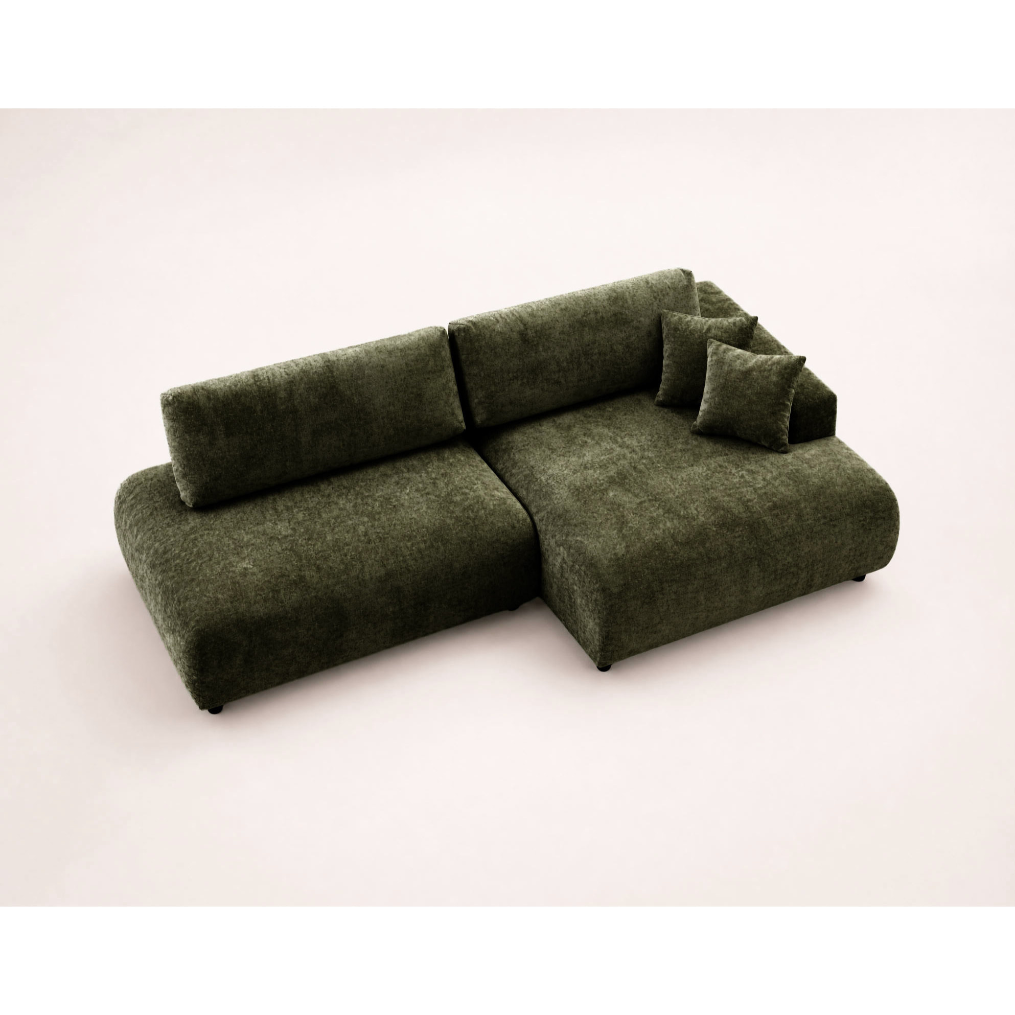 Pivoine - Canapé d'angle ouvert droit 4 places convertible avec coffre en tissu texturé - Vert Kaki