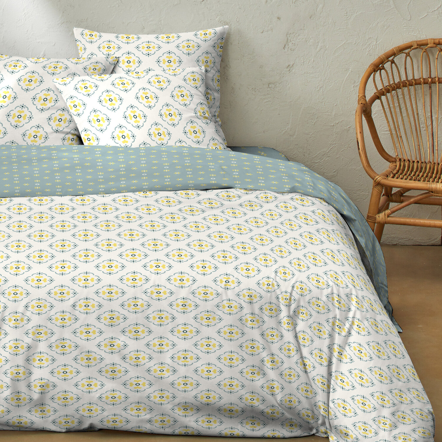 Parure housse de couette 3pcs coton 51 fils creala multico