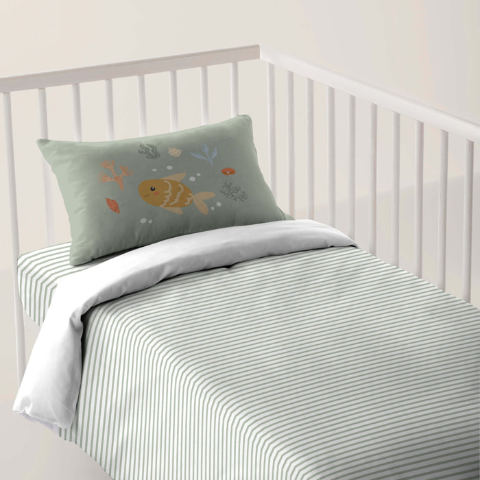 Cool Kids - Funda Nórdica Estampada - Reversible - Infantil - Cierre Solapa - 100% Algodón - Incluye 1 Funda de Almohada - Cuna/Maxicuna - Ocean Life