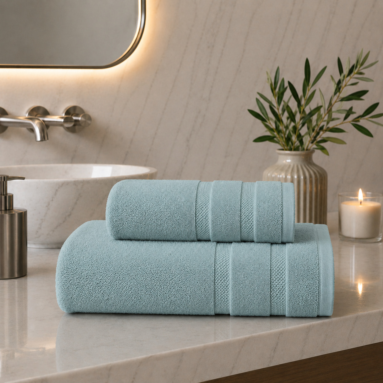 COTONE EGIZIANO Coppia Spugna Lusso 530 gr_40x60+60x110_Menta Polvere