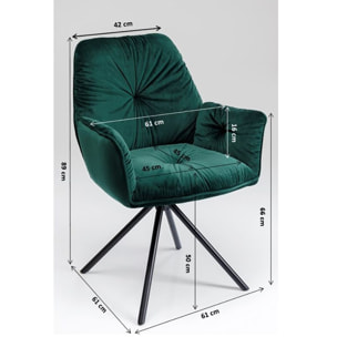 Chaise avec accoudoirs pivotante Mila velours vert Kare Design