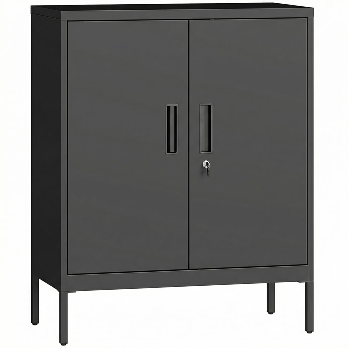 Armoire métallique de bureau verrouillable 2 portes 2 étagères noir