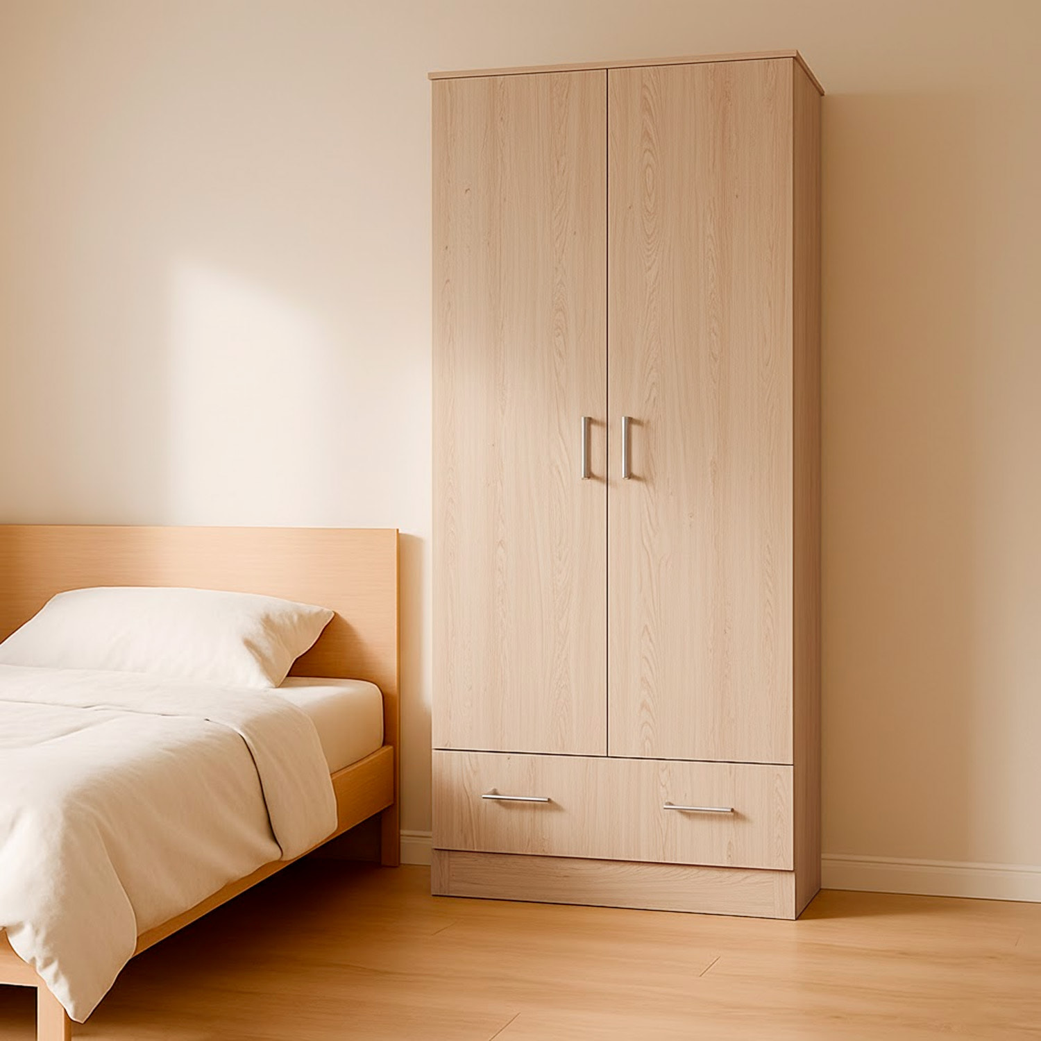 Armadio Con 2 Ante E 1 Cassetto Multiuso Armadietto Design Moderno Salvaspazio Con Ripiani Interni E Vano Contenitore 79.4 x 35.7 x 170.4 Cm Rovere