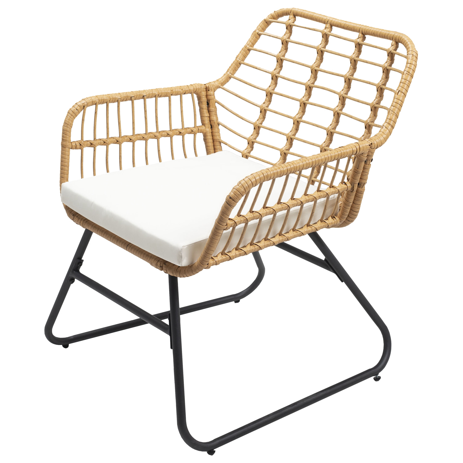 Salon de jardin TIGA en résine tressée 4 places - coussins crème