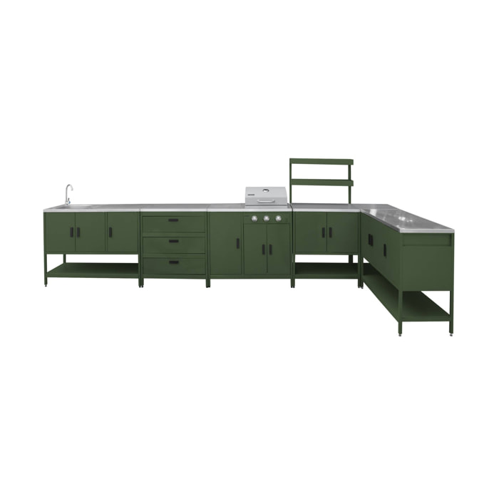 Cuisine d'extérieure 5 modules avec barbecue gaz 3 brûleurs sur pieds, thermomètre NAXOS BARBECUE GAZ + 5 MODULES