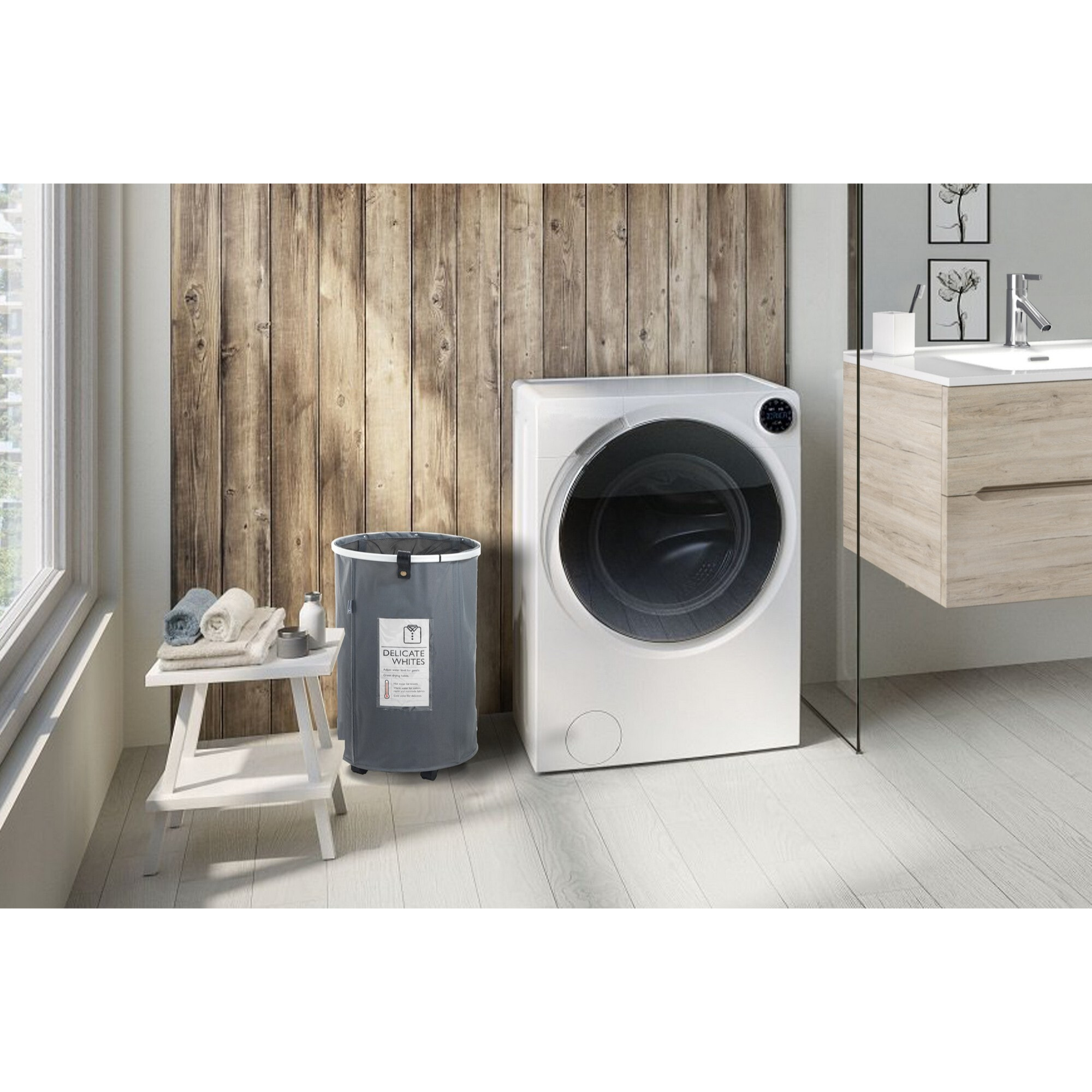 Panier à linge Tomasucci LAUNDRY ROUND, en polyester et tissu, blanc